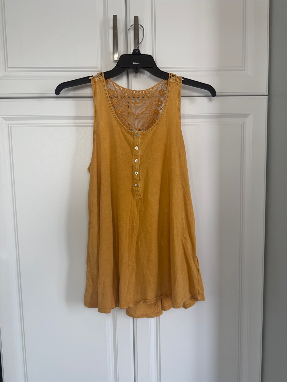 Crochet Yoke Mustard Tank Top with Button Front